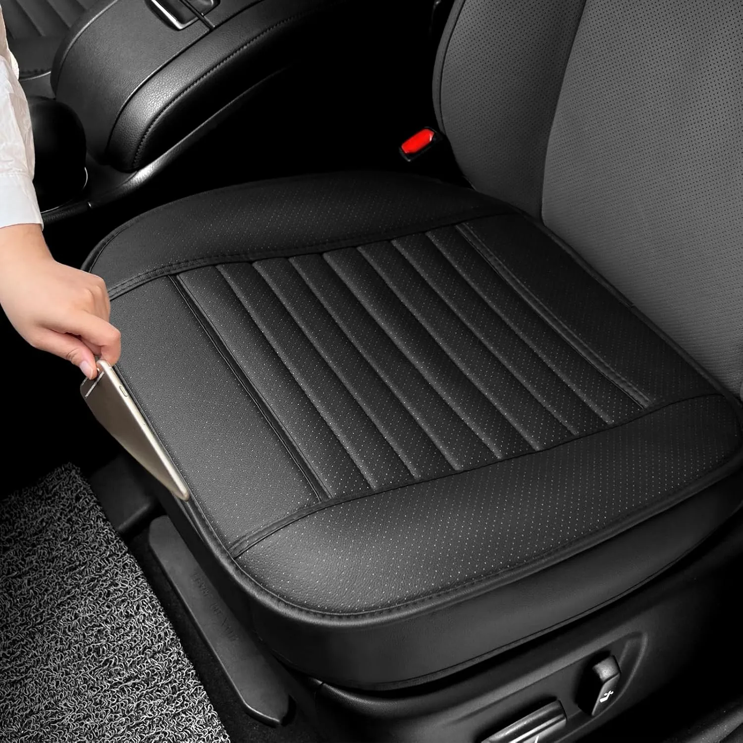 1 Pack Car Seat Cover PU Leather Front Seat Covers Auto Bottom Seat Cushion Cover with Storage Pocket Bamboo Charcoal Pad for Cars Vehicles,Automotive,SUV