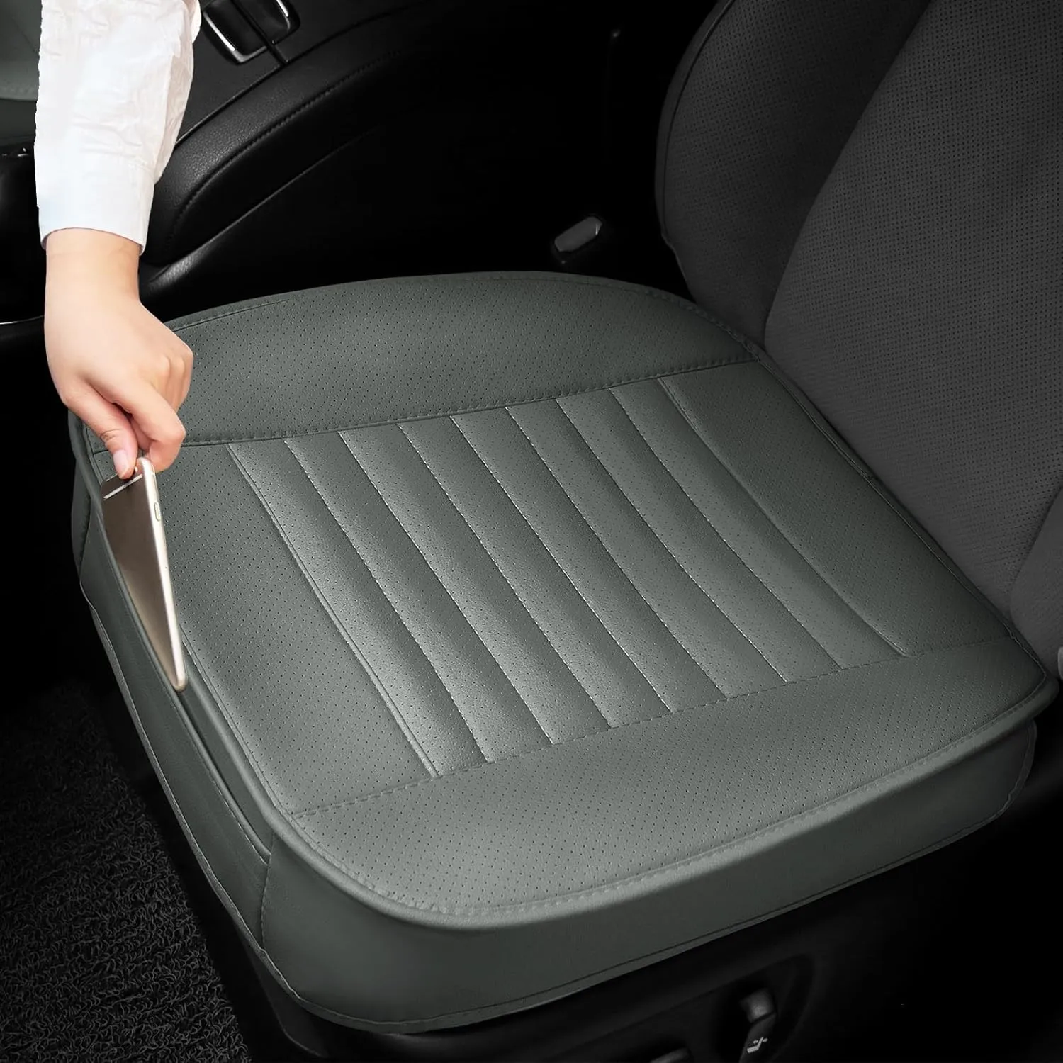 1 Pack Car Seat Cover PU Leather Front Seat Covers Auto Bottom Seat Cushion Cover with Storage Pocket Bamboo Charcoal Pad for Cars Vehicles,Automotive,SUV