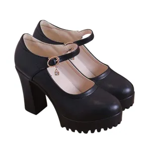1 Pair Women Skippy Heels Round Toe Chunky High Heel Buckled Strap Mary Jane Pumps Dress Pump for Party Wedding /463