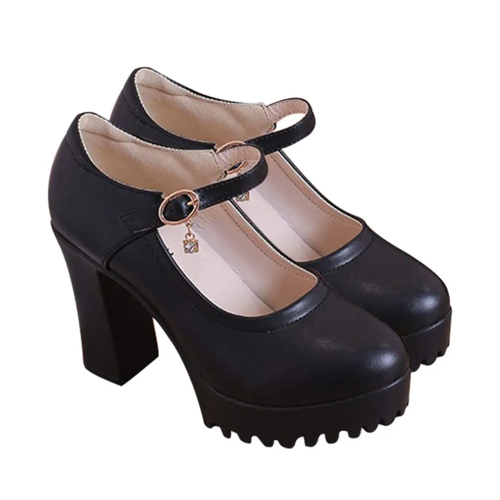 1 Pair Women Skippy Heels Round Toe Chunky High Heel Buckled Strap Mary Jane Pumps Dress Pump for Party Wedding /463
