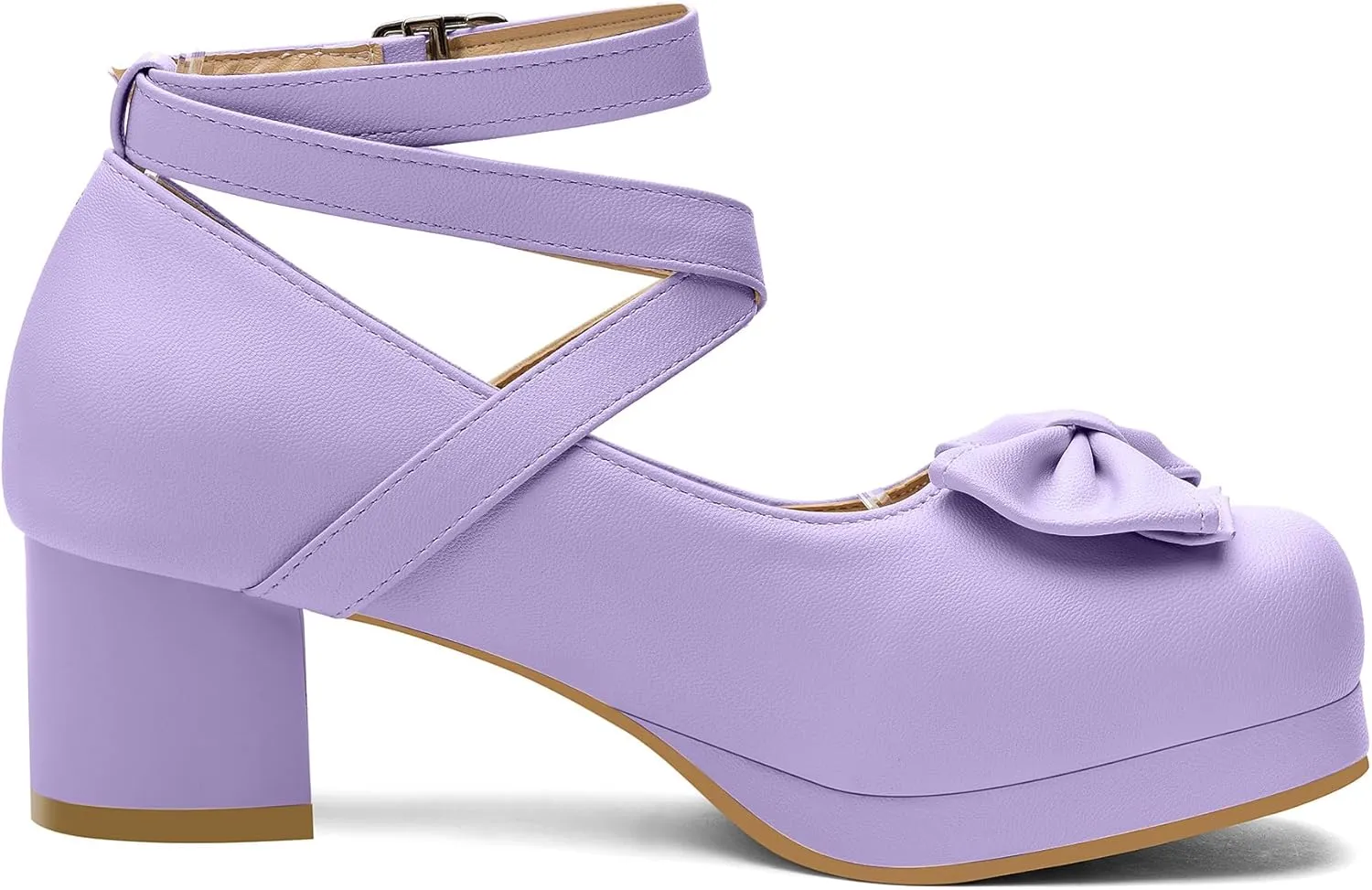 100FIXEO Women Goth Strappy Platform Chunky Heel Mary Janes Pumps Bow Ankle Strap with Buckle Block Cuban Mid Heel Shoes