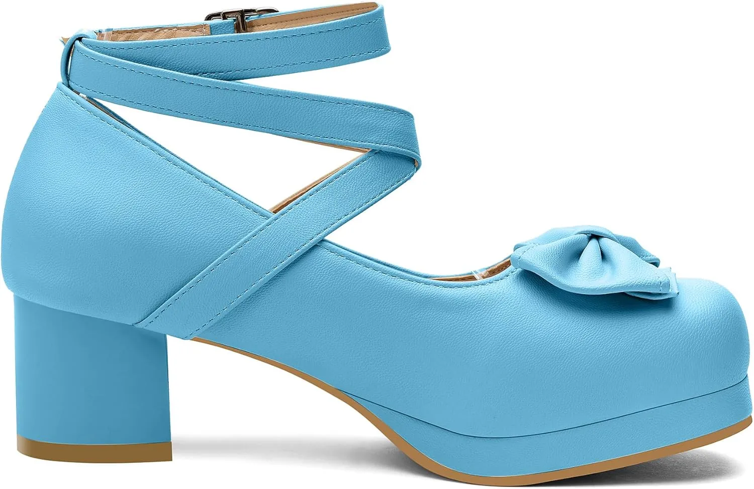 100FIXEO Women Goth Strappy Platform Chunky Heel Mary Janes Pumps Bow Ankle Strap with Buckle Block Cuban Mid Heel Shoes