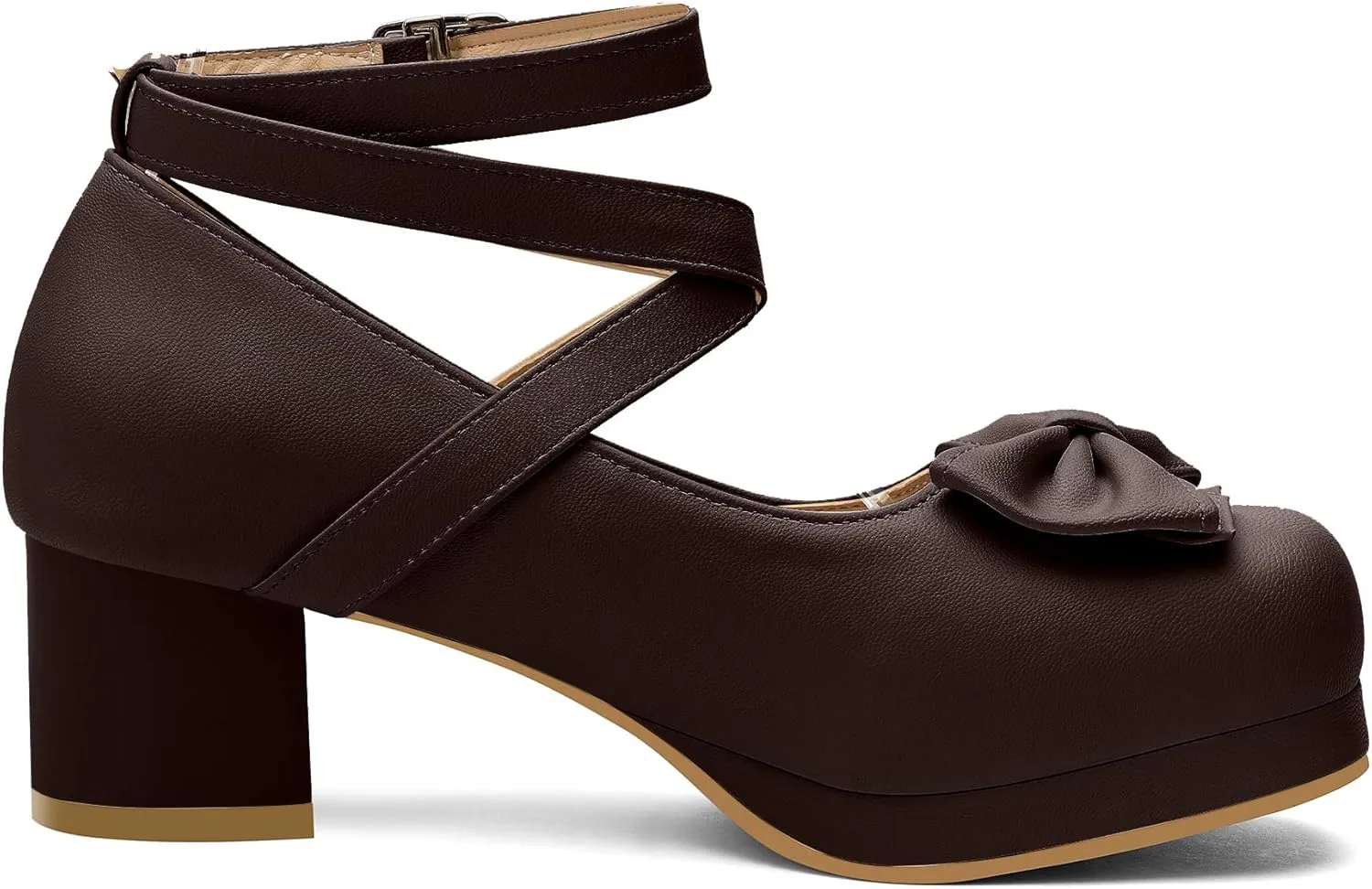 100FIXEO Women Goth Strappy Platform Chunky Heel Mary Janes Pumps Bow Ankle Strap with Buckle Block Cuban Mid Heel Shoes
