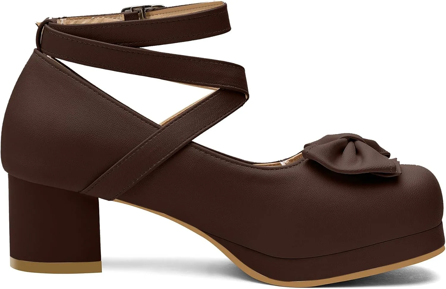 100FIXEO Women Goth Strappy Platform Chunky Heel Mary Janes Pumps Bow Ankle Strap with Buckle Block Cuban Mid Heel Shoes