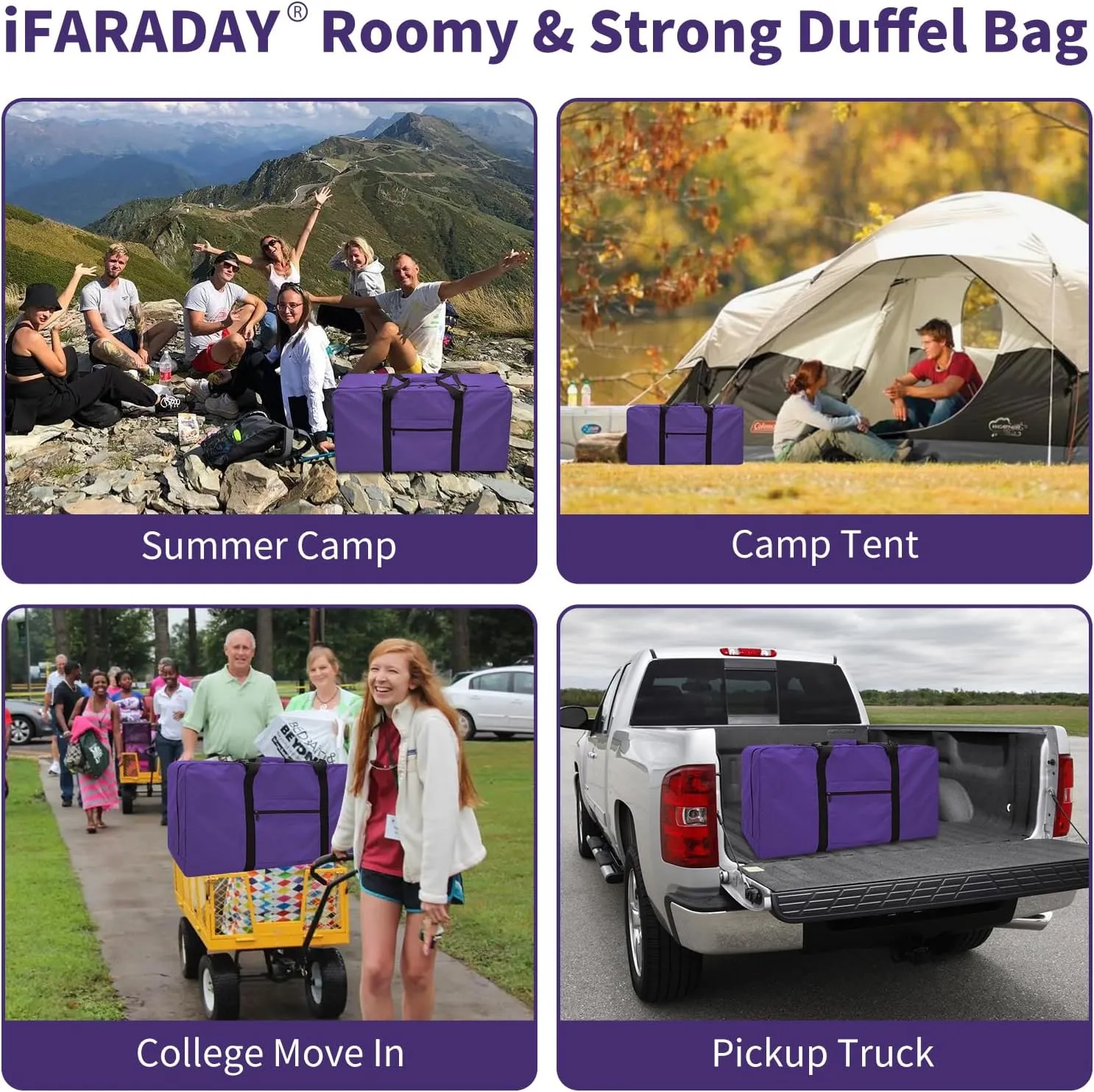110L Extra Large Duffel Bag 32.5 inch Travel Duffle Bag lightweight Luggage Storage Bag for Outdoor, Camping, Sport-Purple
