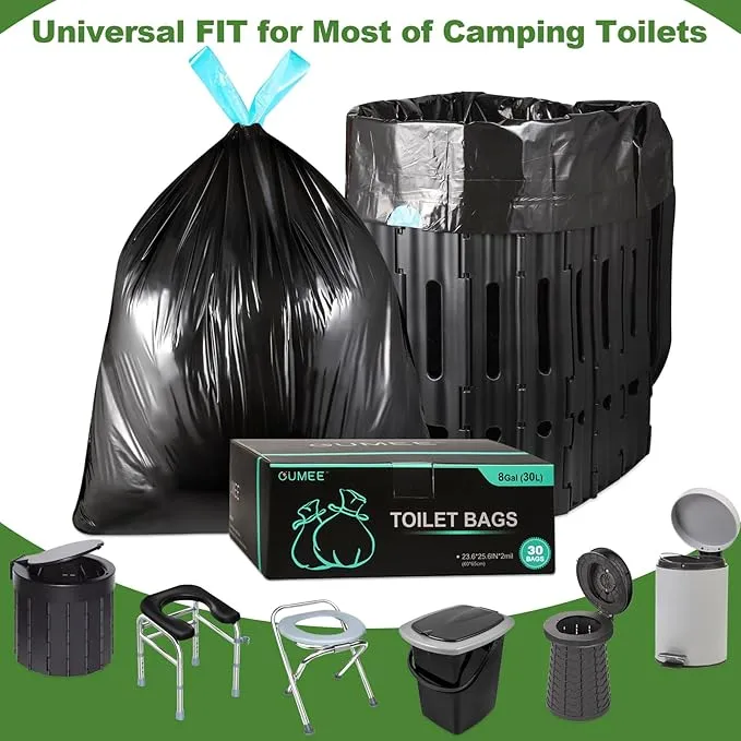 30 Pcs Portable Toilet Bags, 8 Gallon Camping Toilet Bags, Toilet Waste Bags, Leak-Proof Potty Liners Trash Bags for Outdoor Camping Toilet Bucket,Traveling, RV Trip