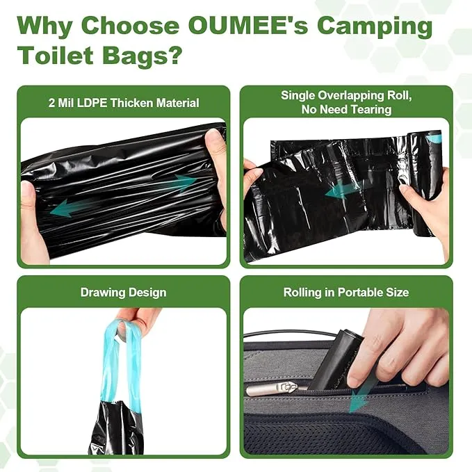 30 Pcs Portable Toilet Bags, 8 Gallon Camping Toilet Bags, Toilet Waste Bags, Leak-Proof Potty Liners Trash Bags for Outdoor Camping Toilet Bucket,Traveling, RV Trip