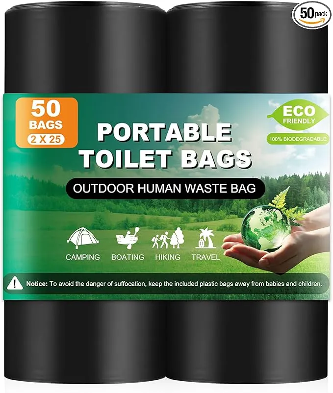 50 Portable Toilet Bags, Thick Biodegradable Camping Toilet Bags for Portable Potty, 8 Gal Compost Toilet Waste Bags Potty Bags for 5 Gallon Bucket Toilet Seat Adults Outdoor, 1.1 Mil