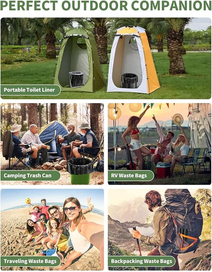 50 Portable Toilet Bags, Thick Biodegradable Camping Toilet Bags for Portable Potty, 8 Gal Compost Toilet Waste Bags Potty Bags for 5 Gallon Bucket Toilet Seat Adults Outdoor, 1.1 Mil