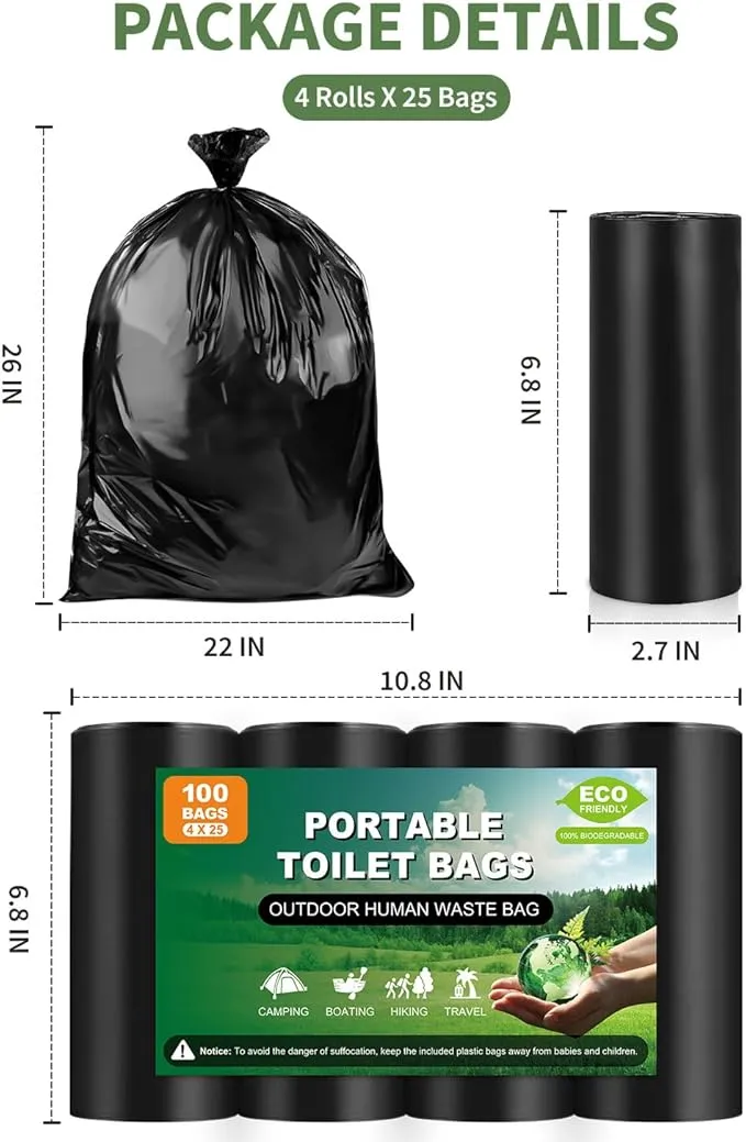 50 Portable Toilet Bags, Thick Biodegradable Camping Toilet Bags for Portable Potty, 8 Gal Compost Toilet Waste Bags Potty Bags for 5 Gallon Bucket Toilet Seat Adults Outdoor, 1.1 Mil