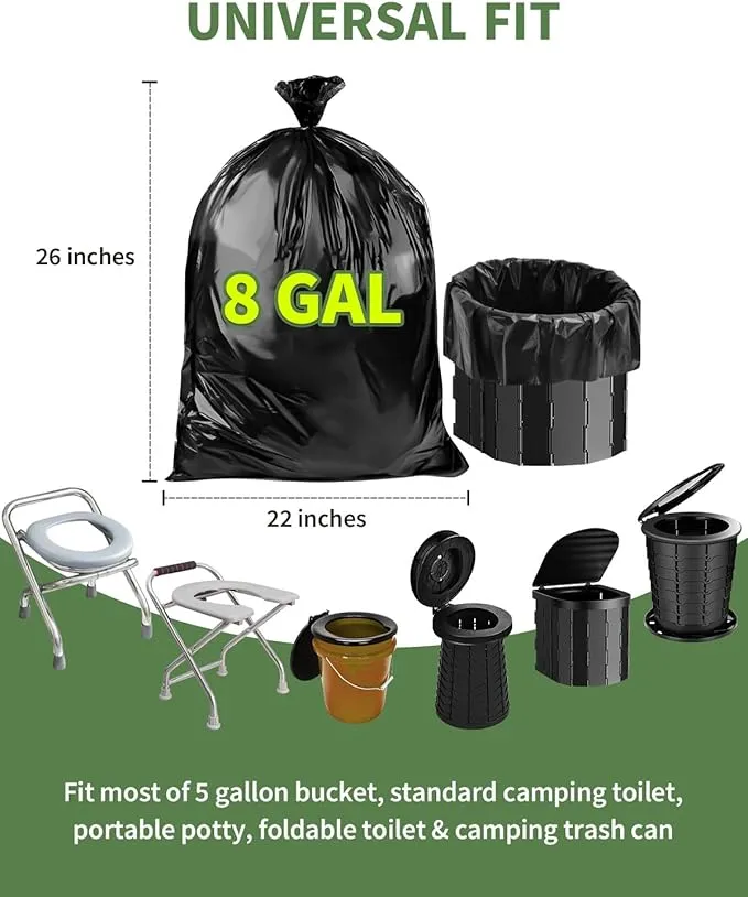 50 Portable Toilet Bags, Thick Biodegradable Camping Toilet Bags for Portable Potty, 8 Gal Compost Toilet Waste Bags Potty Bags for 5 Gallon Bucket Toilet Seat Adults Outdoor, 1.1 Mil
