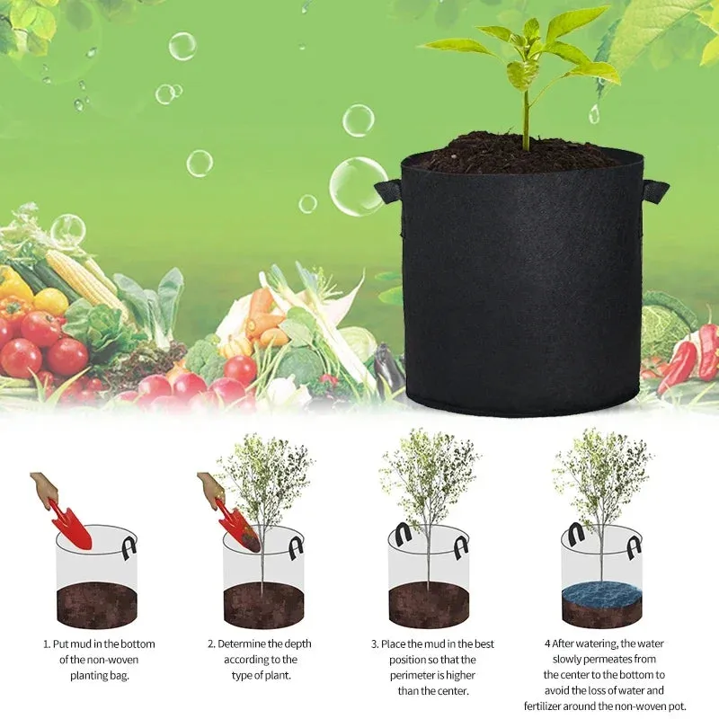 5pcs 3/4/5/7 Gallon Grow Bags Fabric Felt Planter Flower Planting Pots Garden Vegetable Tomato Potato Plant Pot Container Pouch