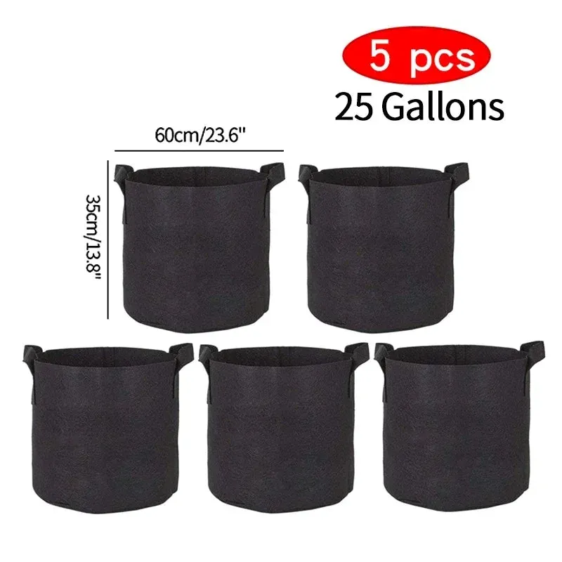 5pcs 3/4/5/7 Gallon Grow Bags Fabric Felt Planter Flower Planting Pots Garden Vegetable Tomato Potato Plant Pot Container Pouch
