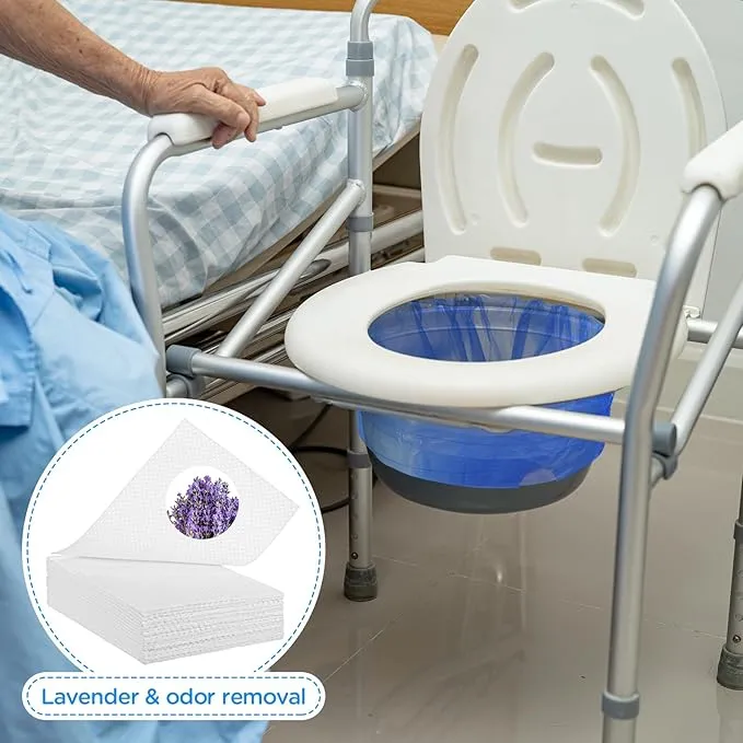 60 Set Bedside Commode Liners with Absorbent Pads Disposable Potty Bags for Portable Toilet with Commode Pads for Adult Elderly Commode Chairs Bucket Portable Camping Toilet Bags (Blue)