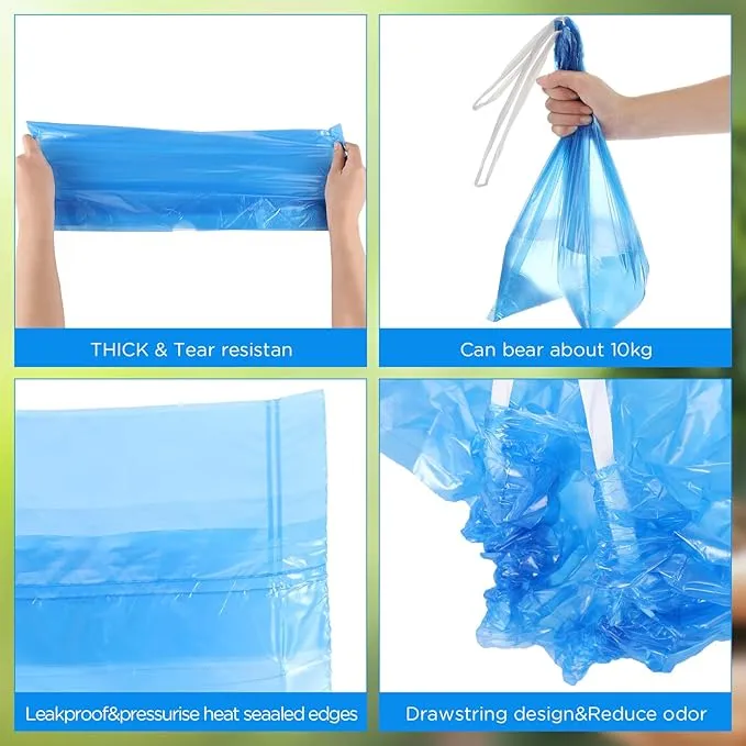 60 Set Bedside Commode Liners with Absorbent Pads Disposable Potty Bags for Portable Toilet with Commode Pads for Adult Elderly Commode Chairs Bucket Portable Camping Toilet Bags (Blue)