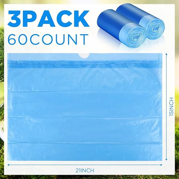 60 Set Bedside Commode Liners with Absorbent Pads Disposable Potty Bags for Portable Toilet with Commode Pads for Adult Elderly Commode Chairs Bucket Portable Camping Toilet Bags (Blue)