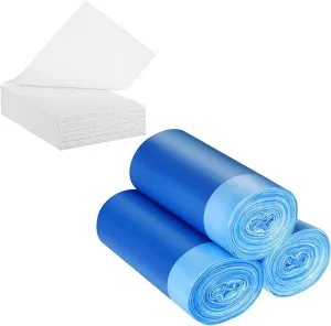 60 Set Bedside Commode Liners with Absorbent Pads Disposable Potty Bags for Portable Toilet with Commode Pads for Adult Elderly Commode Chairs Bucket Portable Camping Toilet Bags (Blue)