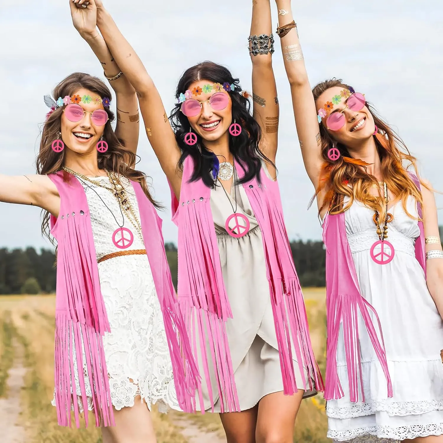 70s Outfits for Women, Disco Hippie Costume Clothes Woman Cowgirl 70s Costume Fringe Hippie Vest