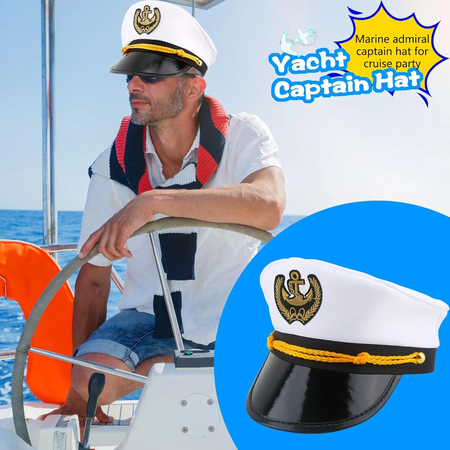 8 Pieces Captain Hats Adjustable White Sailors Navy Marine Admiral Caps for Yacht Theme Party Costume Accessory
