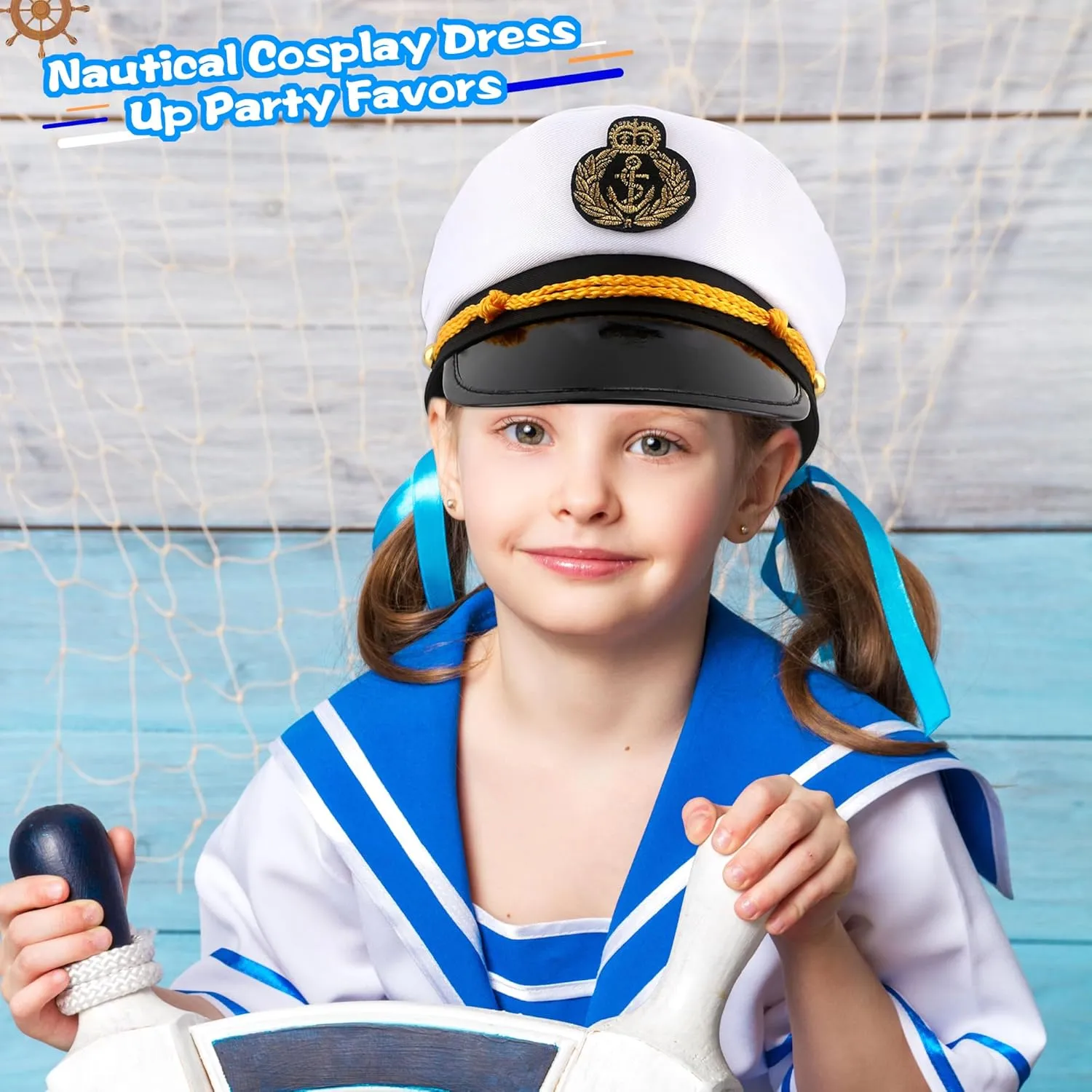 8 Pieces Captain Hats Adjustable White Sailors Navy Marine Admiral Caps for Yacht Theme Party Costume Accessory