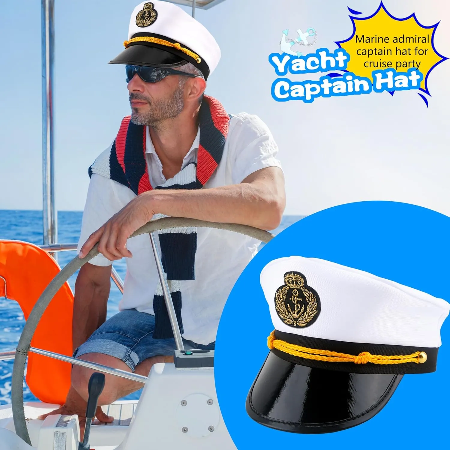 8 Pieces Captain Hats Adjustable White Sailors Navy Marine Admiral Caps for Yacht Theme Party Costume Accessory