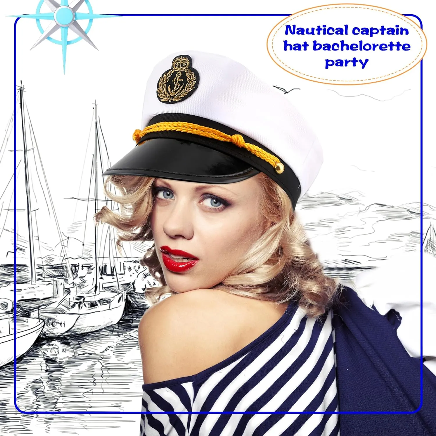 8 Pieces Captain Hats Adjustable White Sailors Navy Marine Admiral Caps for Yacht Theme Party Costume Accessory