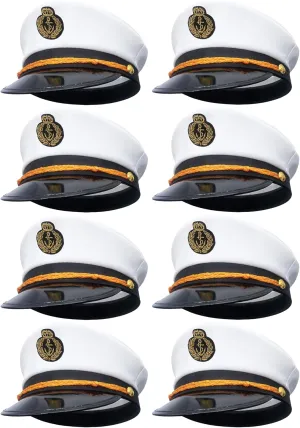 8 Pieces Captain Hats Adjustable White Sailors Navy Marine Admiral Caps for Yacht Theme Party Costume Accessory