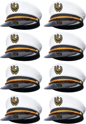 8 Pieces Captain Hats Adjustable White Sailors Navy Marine Admiral Caps for Yacht Theme Party Costume Accessory