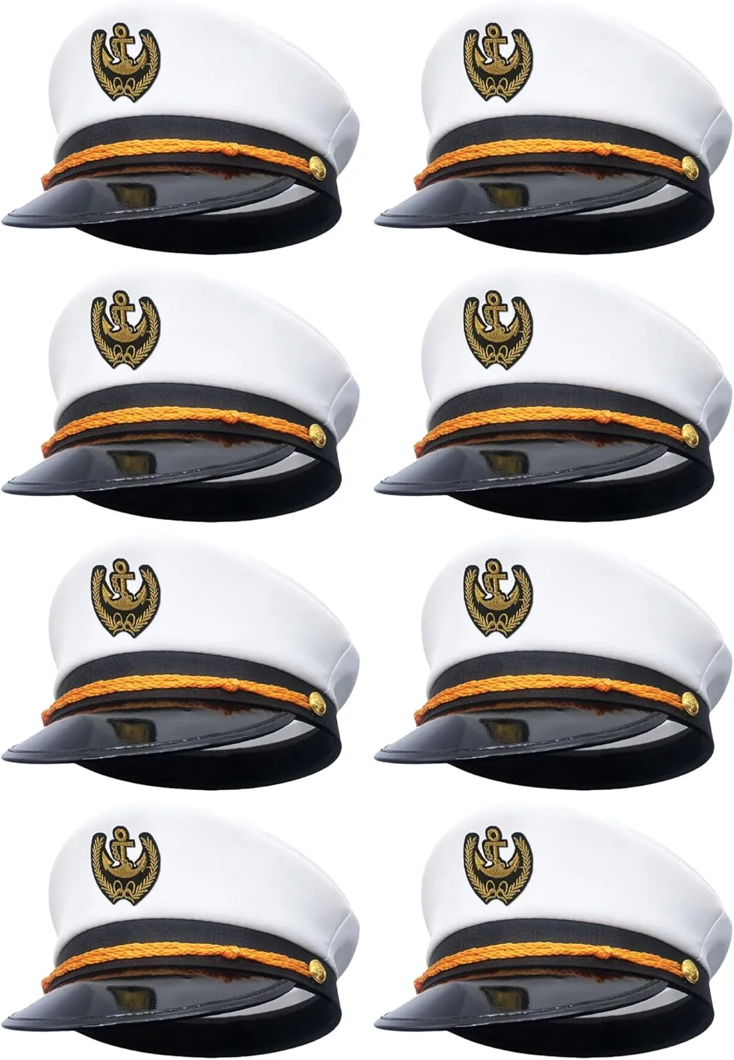 8 Pieces Captain Hats Adjustable White Sailors Navy Marine Admiral Caps for Yacht Theme Party Costume Accessory