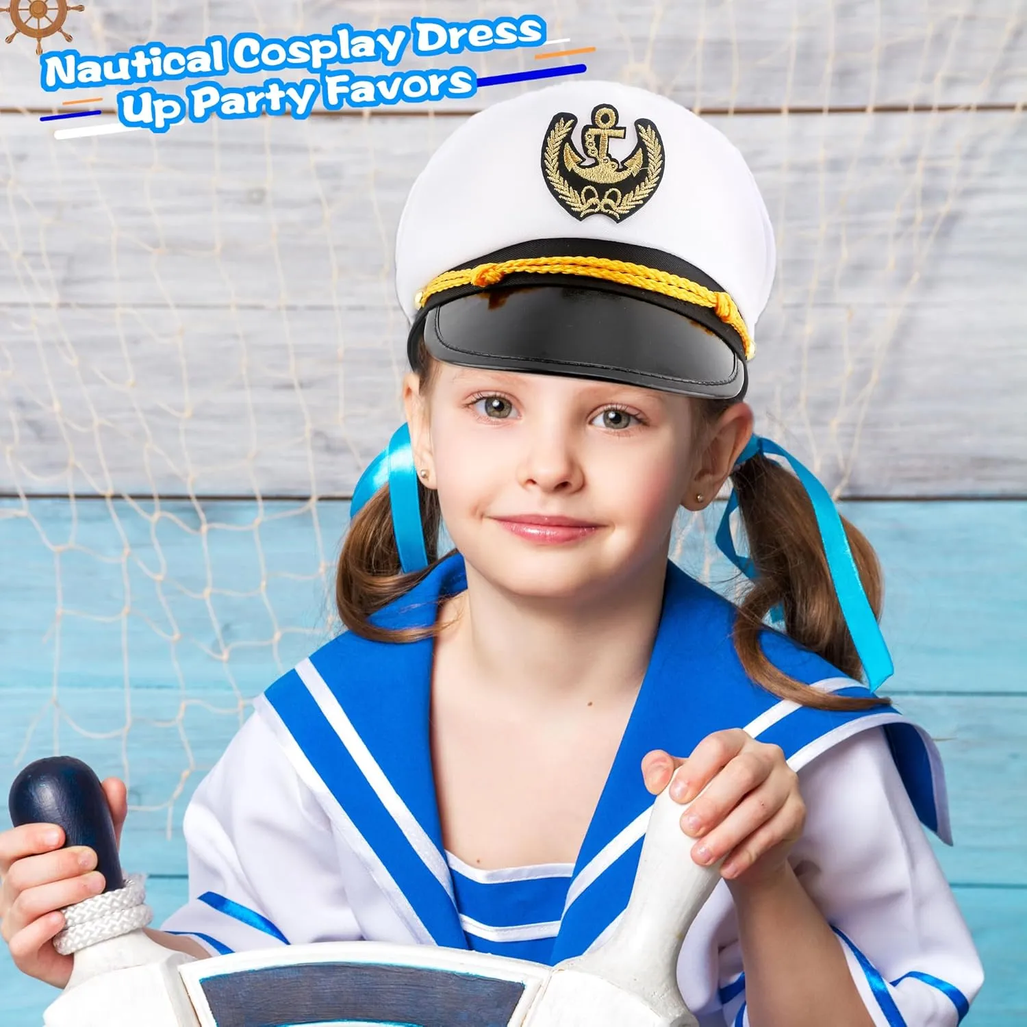 8 Pieces Captain Hats Adjustable White Sailors Navy Marine Admiral Caps for Yacht Theme Party Costume Accessory