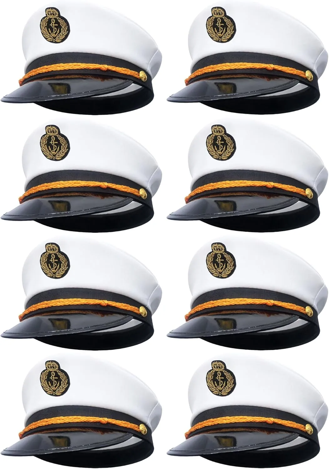 8 Pieces Captain Hats Adjustable White Sailors Navy Marine Admiral Caps for Yacht Theme Party Costume Accessory