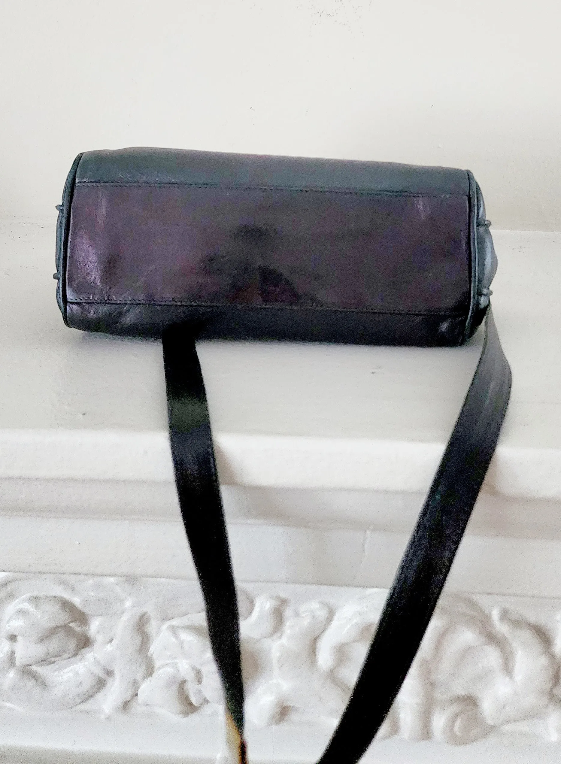 80s Black & White Leather Satchel Bag by Zenith Made in Italy