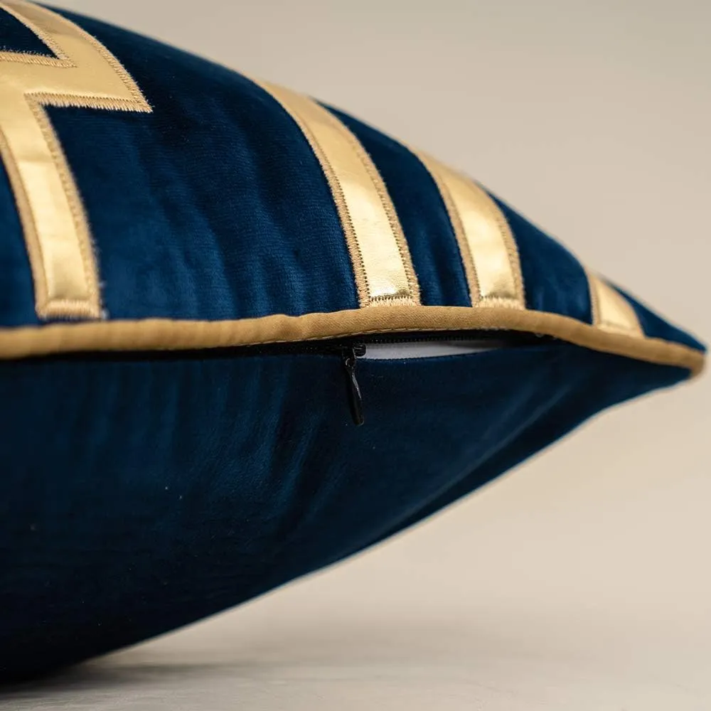 Alerfa Gold Leather Striped Black Throw Pillow Cover 18x18 Inch, Geometric Luxury Decorative Embroidered Velvet Pillow Cover for Couch Living Room Bedroom