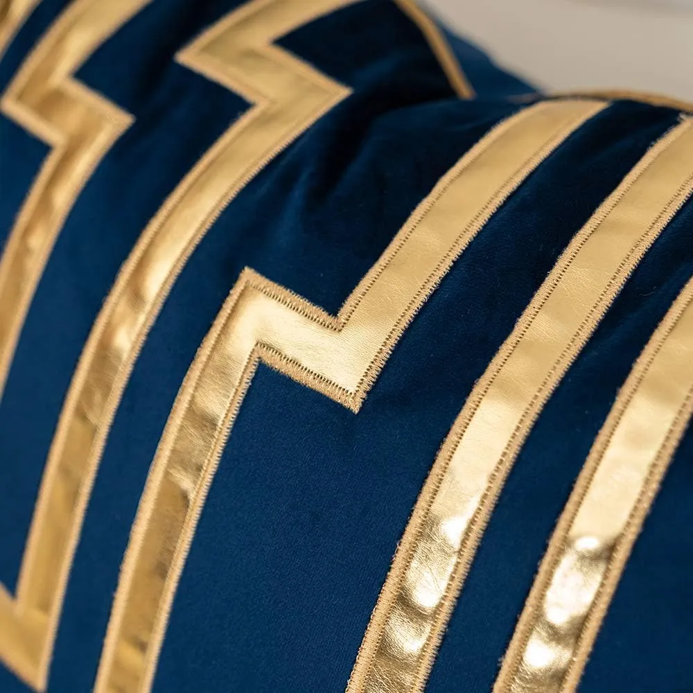 Alerfa Gold Leather Striped Black Throw Pillow Cover 18x18 Inch, Geometric Luxury Decorative Embroidered Velvet Pillow Cover for Couch Living Room Bedroom
