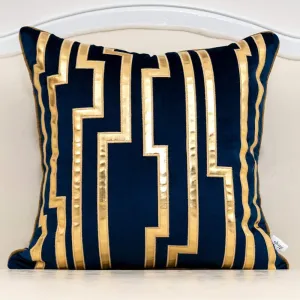 Alerfa Gold Leather Striped Black Throw Pillow Cover 18x18 Inch, Geometric Luxury Decorative Embroidered Velvet Pillow Cover for Couch Living Room Bedroom