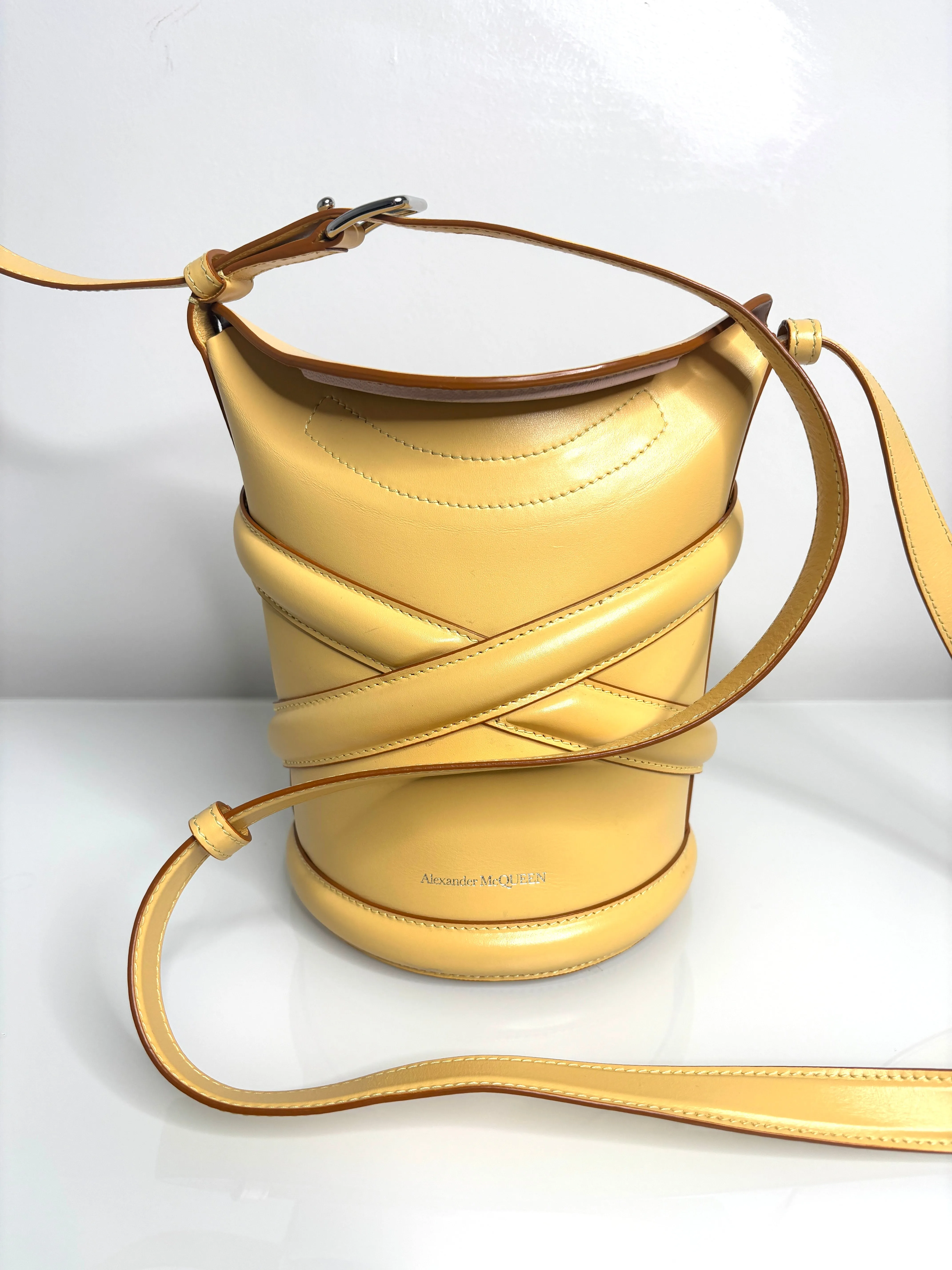 Alexander McQueen The Curve Cream Leather Bucket Shoulder Bag