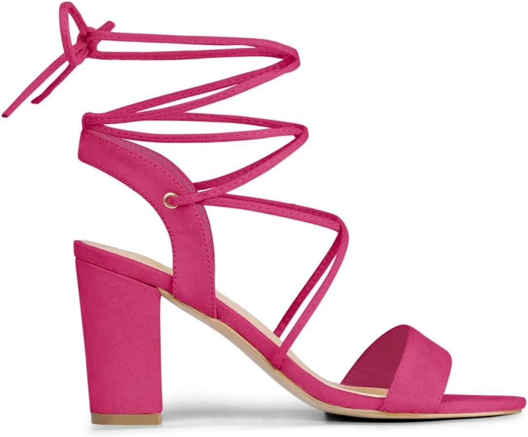 Allegra K Women's Clear Strap Block Heels Lace Up Heels Sandals