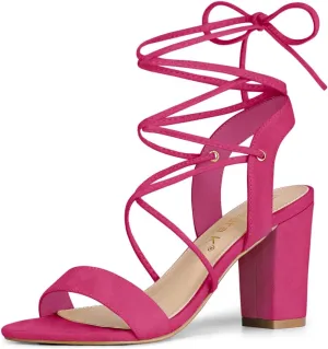 Allegra K Women's Clear Strap Block Heels Lace Up Heels Sandals