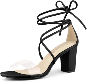 Allegra K Women's Clear Strap Block Heels Lace Up Heels Sandals