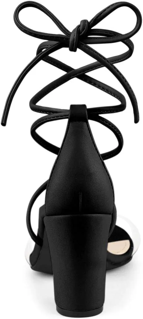 Allegra K Women's Clear Strap Block Heels Lace Up Heels Sandals
