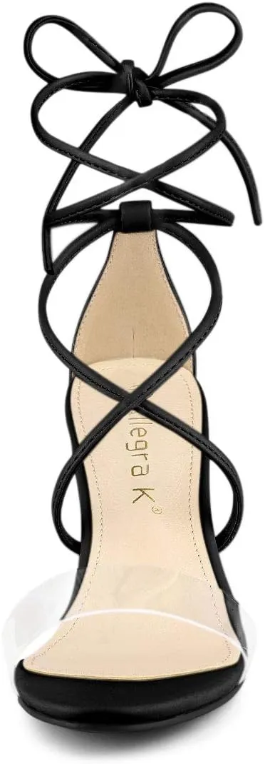 Allegra K Women's Clear Strap Block Heels Lace Up Heels Sandals
