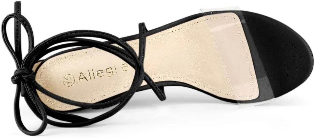 Allegra K Women's Clear Strap Block Heels Lace Up Heels Sandals