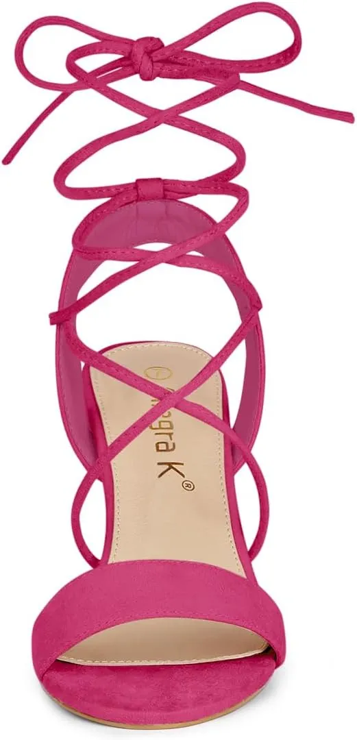 Allegra K Women's Clear Strap Block Heels Lace Up Heels Sandals