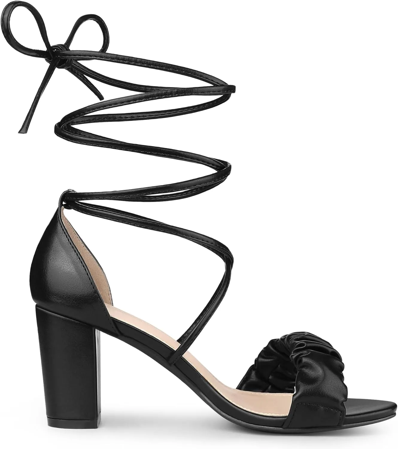 Allegra K Women's Lace Up Ruched Strap Chunky Heels Strappy Sandals
