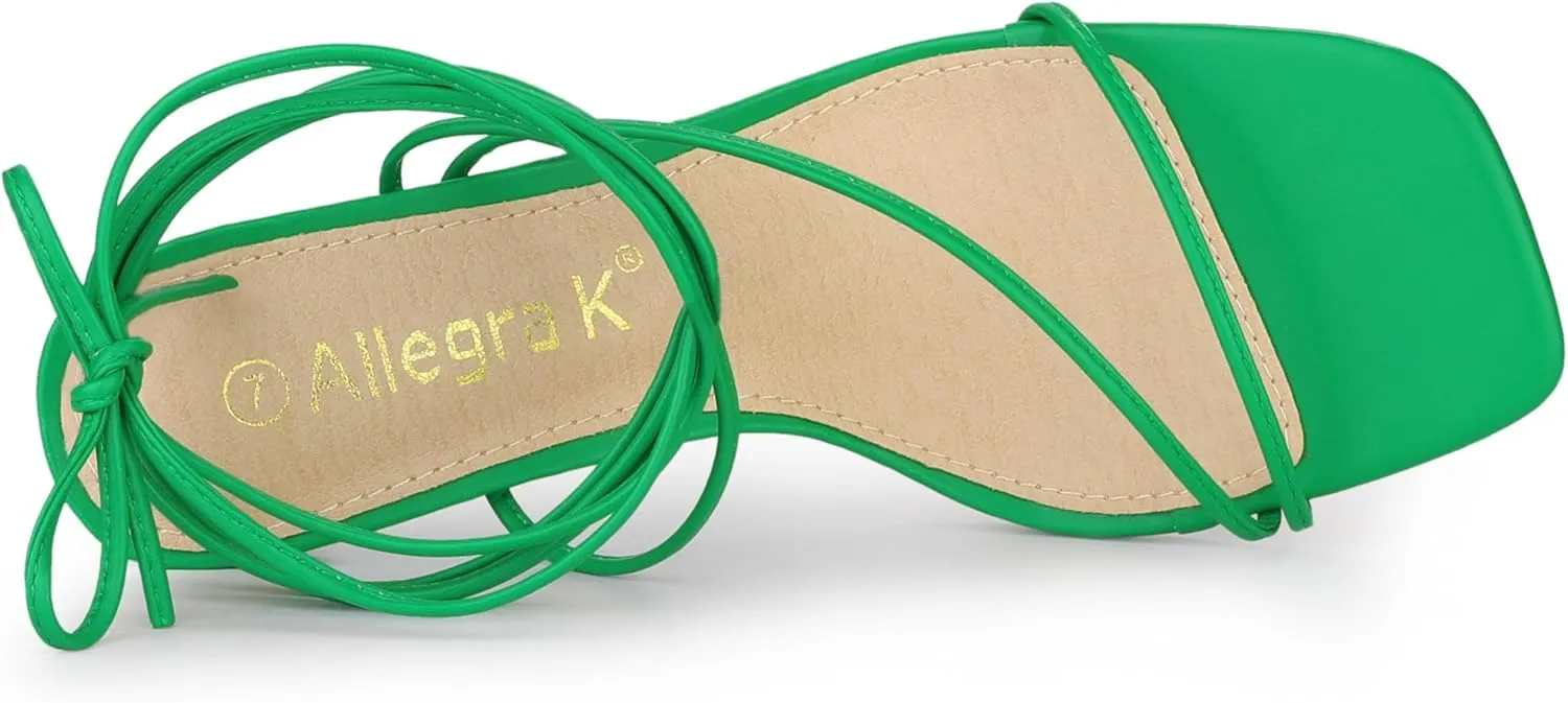 Allegra K Women's Lace Up Strappy Block High Heel Sandals