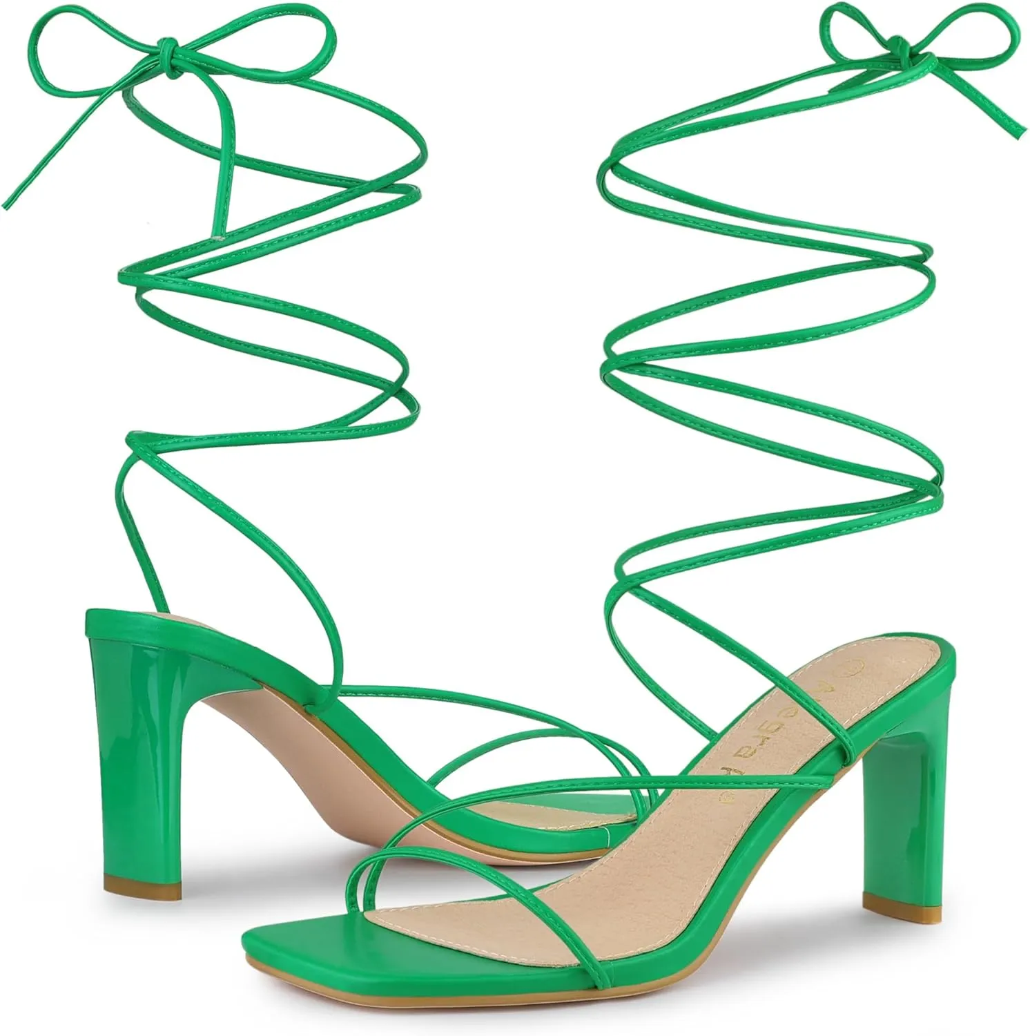 Allegra K Women's Lace Up Strappy Block High Heel Sandals