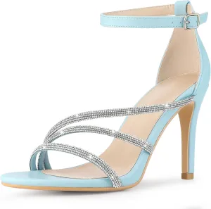 Allegra K Women's Open Toe Rhinestone Strappy Stiletto Heels Sandals