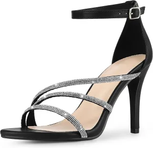 Allegra K Women's Open Toe Rhinestone Strappy Stiletto Heels Sandals