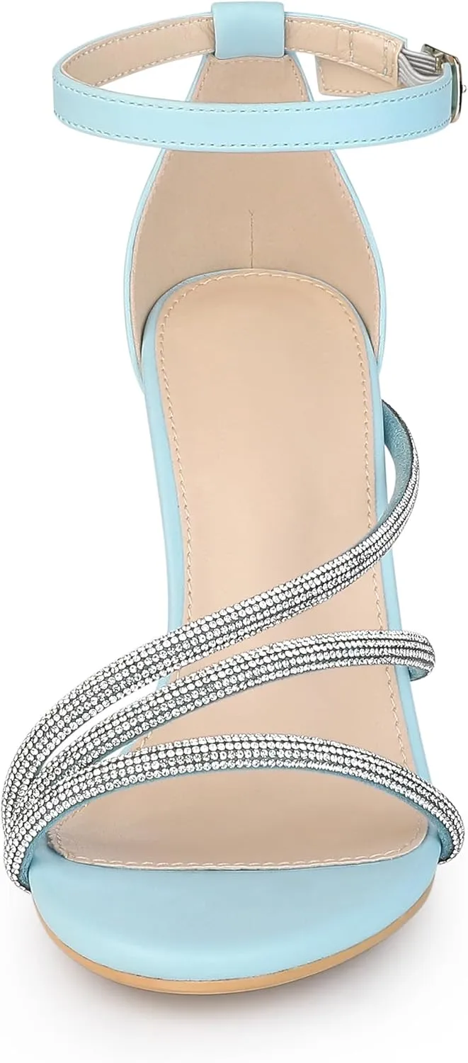 Allegra K Women's Open Toe Rhinestone Strappy Stiletto Heels Sandals