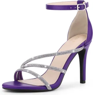 Allegra K Women's Open Toe Rhinestone Strappy Stiletto Heels Sandals